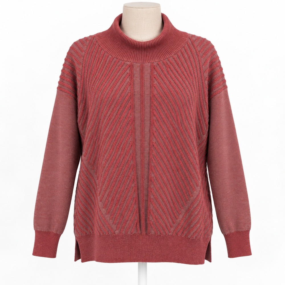 Prana Womens Organic Cotton Ribbed Sweater Size L Red Mock Neck Outdoor Classic